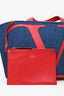 Valentino Blue/Red Denim Leather 'V' Tote Bag