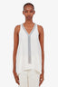 Brunello Cucinelli Cream Silk Vneck Silver Monili Bead Sleeveless Top XS