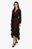 Maje Brown Ruffled Long Sleeve Dress Size 34