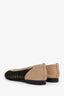 Pre-loved Chanel™ White/Brown Raffia CC Cap Toe Ballerina Flats Size 38.5