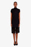 Salvatore Ferragamo Black Ribbed Knit Cutout and Fringe Hem Dress Size M