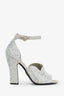 Prada Metallic Silver Crystal Embellished Heeled Sandals Size 38