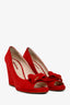 Prada Red Suede Bow Wedge Size 41