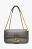 Fendi Grey Leather Baguette Chain Midi Shoulder Bag GHW