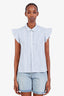 Frame White/Blue Cotton Striped Ruffle Sleeve Top Size S