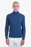 Brunello Cucinelli Blue Cashmere Cable Knit Quarter Zip Sweater Size 50 Mens