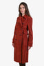 Gucci Red Rust Suede Leather Knot Buttoned Trench Coat Size 44