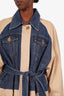 Sandro Beige/Blue Denim-paneled Belted Trench Coat Size 42