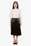 Hermès Black Leather Studded Buckle Wrap Midi Skirt Size 42