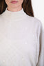 Brunello Cucinelli Cream Cashmere Sequin Embroidered Mock Neck Sweater Size M