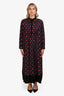 Alexander McQueen McQ Black Red Floral Silk Velvet Trimmed Midi Dress Size 44