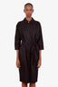 Hermès Black Cotton 'Chemise' Belted Mid Sleeve Midi Dress Size 38