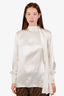 Tom Ford White Silk Scarf Detail Blouse Size 44