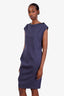 Brunello Cucinelli Navy Cotton Draped Sleeveless Midi Dress Size L