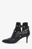 Valentino Black Leather Rockstud Heel Ankle Boots Size 38.5