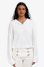 Brunello Cucinelli White Knit Beaded Ribbed Hooded Sweater Size L