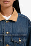 Celine Blue Denim Logo Embroidered Corduroy Collar Cropped Jacket Size XS