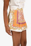 Maje Cream/Orange Scarf Printed Linen Shorts Size 36