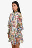 Alexis Cream/Multicolour Floral Long Sleeve Ruffle Mini Dress Size XS