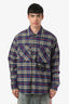 Off-White Purple/Blue Check Flannel Oversized Shirt Jacket Size S Men's