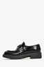 Prada Black Brushed Leather Triangle Plaque Logo Loafers Size 37
