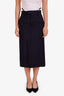 Gucci Navy Mohair Wool Detachable Crystal G Hip Detail Midi Skirt Size 36