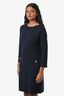 Luisa Spagnoli Navy Wool Long Sleeve Midi Dress Size S