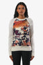 Hermès Cream/Orange Silk Cotton Blend Long Sleeve Graphic Top Size 34