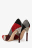 Gianvito Rossi Red/Grey Suede Patchwork Pointed Heels Size 36.5