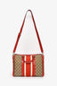 Gucci Vintage GG Supreme Canvas Red Leather Web Boston Bag with Strap