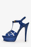 Saint Laurent Blue Patent Leather Tribute Platform Heels Size 38