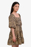 Faithfull The Brand Brown/Black Cotton Leopard Print Ruched Mini Dress Size 2