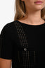 Pre-loved Chanel™ Black Cotton Knit Contrast Stitch Belted Short Sleeve Midi Dress Size 40
