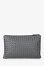 Bottega Veneta Grey Leather Intrecciato Zip Pouch
