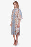 Alemais Blue Paisley Linen Cotton Button Down Belted Midi Dress Size 0