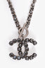 Pre-loved Chanel™ 2017 Silver Toned Grey Crystal CC Toggle Necklace