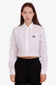 Miu Miu White Cotton Cropped Logo Button Down Shirt Size 36
