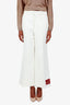 Gucci White Cotton Wide Leg Logo Patch Pants Size 42