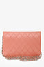 Pre-Loved Chanel™ 2011 Peach Lambskin Diamond Stitch Interlocking CC Wallet On Chain