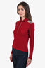 Burberry Red Merino Wool Knit Check-Trimmed Turtleneck Sweater Size M