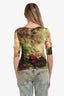 John Galliano Beige Multicolour Printed Open Neck 3/4 Sleeve Top Size S