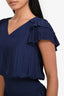 Ramy Brook Slk Navy Ruffled Shoulder Hem Short Sleeve Midi Dress Size XS