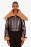 Camela Coelho Brown Faux Shearling and Leather Cropped 'Elba' Jacket Size XXS