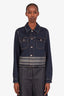 Christian Dior Dark Blue Denim Striped Panel Back Logo Jean Jacket Size 42