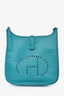 Hermès 2015 Turquoise Clemence Leather Evelyne 33 GM