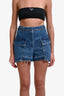 Sacai 2023 Blue Denim Distressed Hem Belted Cargo Shorts Size 4