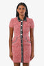 Maje Robe courte en tweed rouge/blanc boutonnée à manches courtes Taille 34