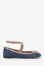 Valentino Denim/Nude Leather Rockstud Ballerina Flats Size 37