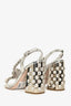 Miu Miu Silver Leather Crystal Embellished Block Heel Sandal Size 35.5
