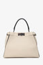 Fendi Cream Leather Medium Peek-a-Boo Top Handle Bag with Strap